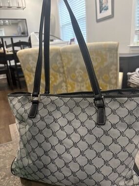 Ralph Lauren Black and White Monogram Canvas Tote